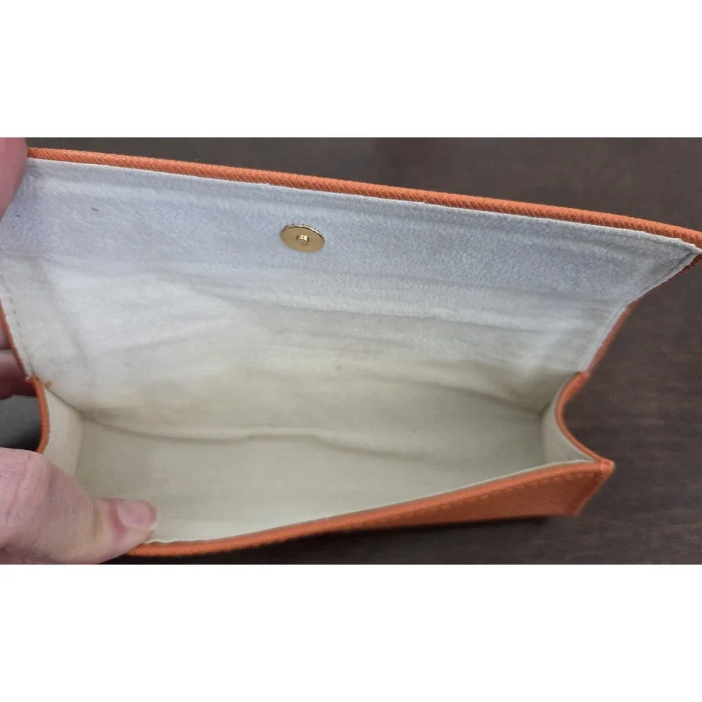 TORY BURCH Eyeglass Case Magnetic Snap‎ Closure Gold Logo Orange